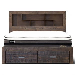 Stone Grey Skylar Pine Wood Queen Bed with Storage