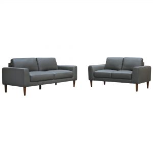 Dumas 2 Piece Leather Sofa Set - Charcoal