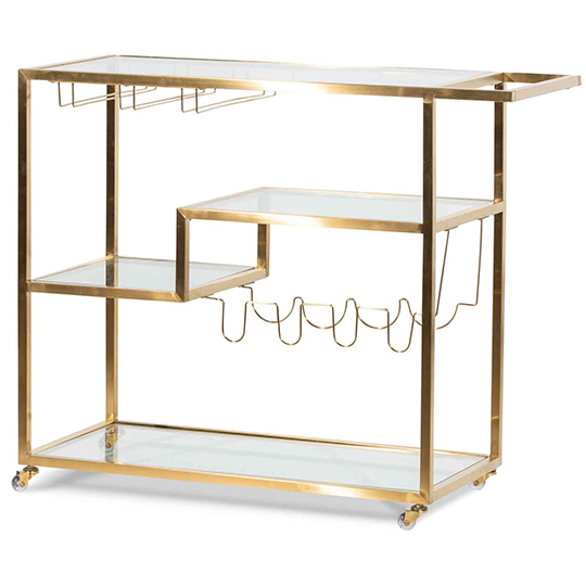 Arden Glass Bar Cart - Brushed Gold Base