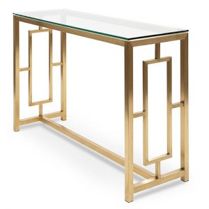 Kater Glass Console Table - Brushed Gold Base