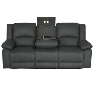San Marco Fabric 3 Seater Sofa with 2 Inbuilt Electric Recliners – Black