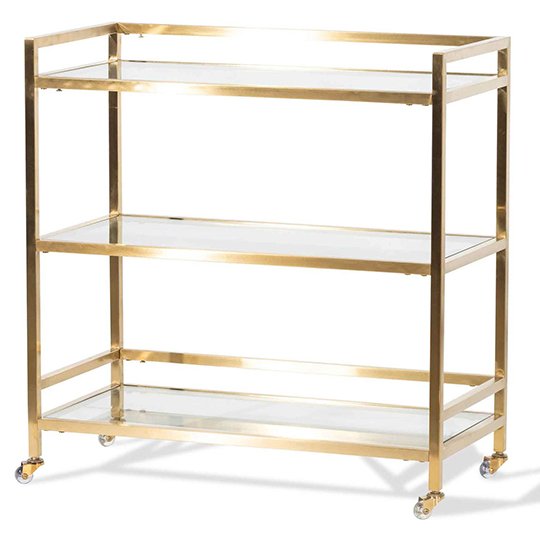 Weldon Glass Bar Cart - Brushed Gold Base