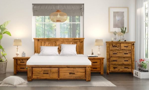 Niles Pine Wood Bed with Storage 4 Piece Bedroom Package