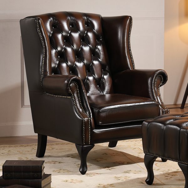 Alastair+Leather+Winged+Armchair