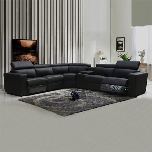 Beckenham 6 Seater Leather Sofa - Black