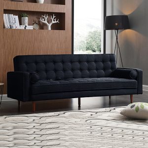 Plast 3 Seater Velvet Sofa Bed - Black