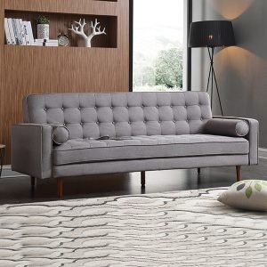 Plast 3 Seater Velvet Sofa Bed - Grey
