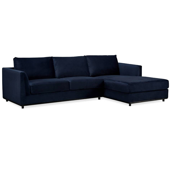 Haven Velvet Sofa with RHF Chaise - Navy