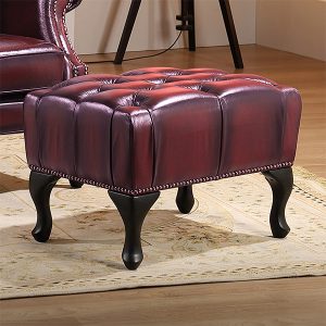 Max Chesterfield Leather Footstool – Leather Antique Red 665