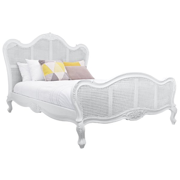 Parisian Rattan & Wood Bed - Queen Size - White