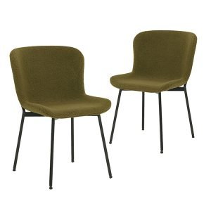 Grafton Boucle Dining Chairs Set of 2 in Olive
