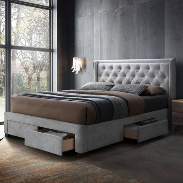Jackson Upholstered 4 Drawer Queen Storage Bed in Silver