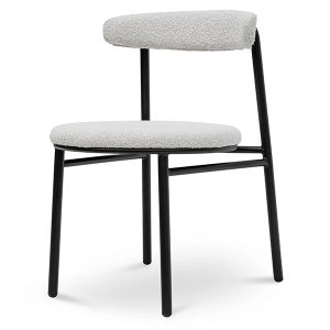 Oneal Fabric Dining Chair – Moon White Boucle and Black Legs