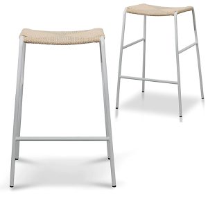 Set of 2 Carrillo 65cm Rattan Barstool in Natural with White Frame