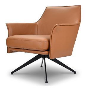 Yass Leather Swivel Arm Chair in Mid Brown