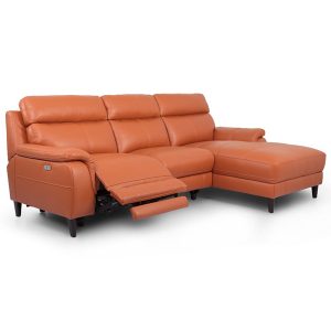 Narromine Leather Electric Recliner Corner Sofa 2 Seater with RHF Chaise - Tan