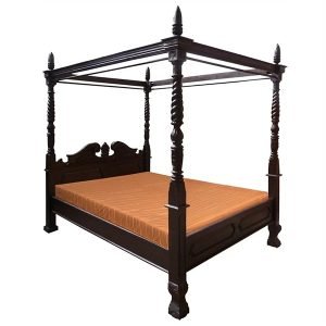 Jepara Mahogany Timber 4 Poster Bed, Queen, Chocolate