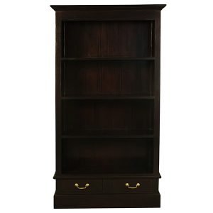 Tasmania Mahogany Timber Wide Bookcase with Drawers - Chocolate 1