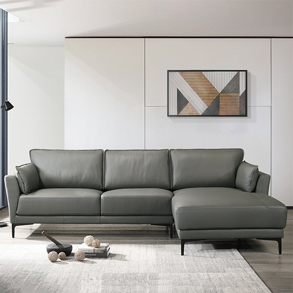 Sapori 3 Seater Leather Sofa with Right Chaise - Anthracite 1
